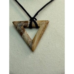 Triangle jasper necklace , vintage jasper stone pendant in triangle, outline for
